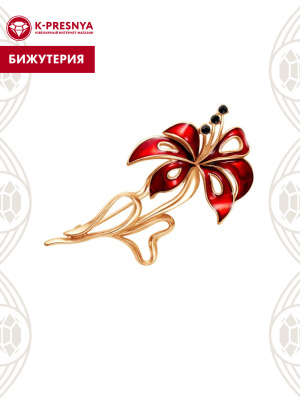 Брошь бижутерия, покрытие - золочение, отделка - эмаль, вставка - стекло ювелирное preciosa
