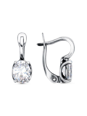 Серьги бижутерия, покрытие - серебрение с оксидированием, вставка - фианит (недрагоценный камень)