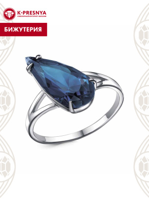 Кольцо бижутерия, покрытие - платинирование, вставка - стекло ювелирное собственной огранки