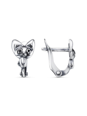 Серьги бижутерия, покрытие - серебрение с оксидированием, отделка - эмаль, без вставок