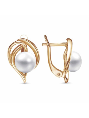 Серьги серебро 925 пробы, покрытие - золочение, вставка - культивированный жемчуг