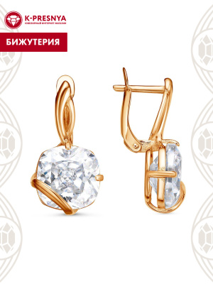 Серьги бижутерия, покрытие - золочение, вставка - фианит (недрагоценный камень)