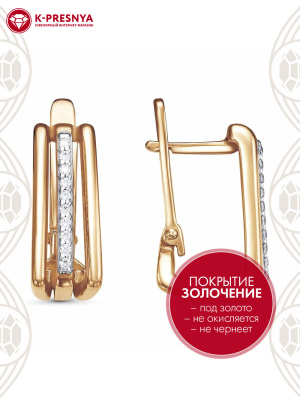 Серьги серебро 925 пробы, покрытие - золочение, выборочное родирование, вставка - фианит (недрагоценный камень)