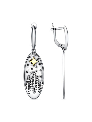 Серьги серебро 925 пробы, покрытие - оксидирование, выборочное золочение, без вставок