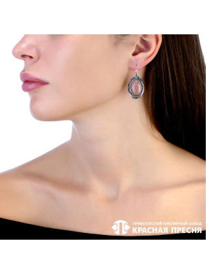 Серьги серебро 925 пробы, покрытие - оксидирование, вставка - искусственный кошачий глаз