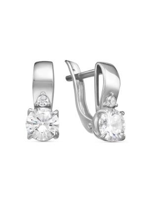 Серьги бижутерия, покрытие - платинирование, вставка - фианит (недрагоценный камень)