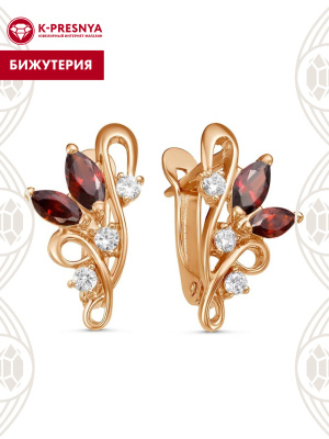 Серьги бижутерия, покрытие - золочение, вставка - фианит (недрагоценный камень)