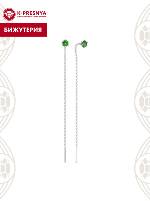 Серьги бижутерия, покрытие - серебрение, вставка - искусственная шпинель