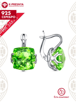 Серьги серебро 925 пробы, покрытие - родирование, вставка - искусственный берилл