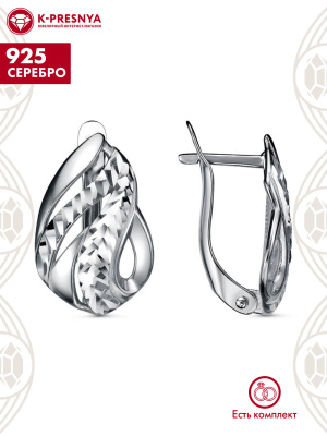 Серьги серебро 925 пробы, покрытие - оксидирование, отделка - алмазная грань, без вставок