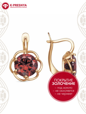 Серьги серебро 925 пробы, покрытие - золочение, вставка - фианит (недрагоценный камень)