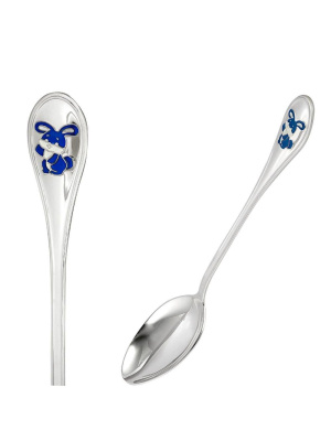 Ложка чайная "зайчик" серебро 925 пробы, без покрытия, отделка - эмаль, без вставок