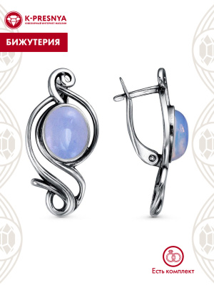 Серьги бижутерия, покрытие - серебрение с оксидированием, вставка - стекло ювелирное собственной огранки