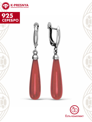 Серьги серебро 925 пробы, покрытие - оксидирование, вставка - искусственный коралл