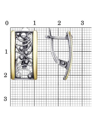 Серьги бижутерия, покрытие - серебрение с оксидированием, выборочное золочение, без вставок