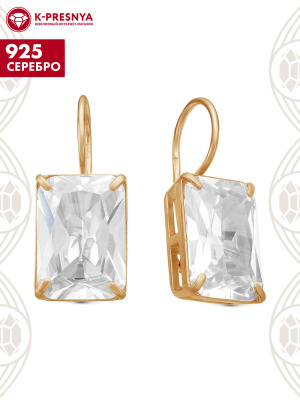 Серьги серебро 925 пробы, покрытие - золочение, вставка - фианит (недрагоценный камень)