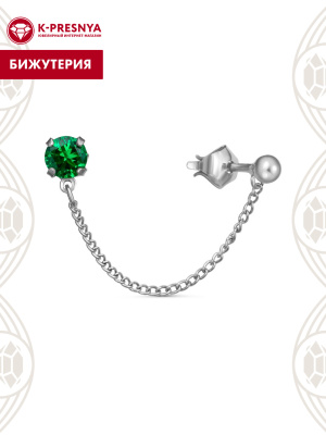 Серьга бижутерия, покрытие - платинирование, вставка - искусственная шпинель