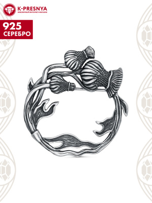 Брошь серебро 925 пробы, покрытие - оксидирование, без вставок