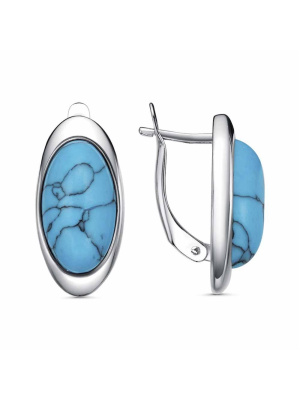 Серьги бижутерия, покрытие - платинирование, вставка - искусственная бирюза