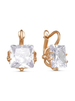 Серьги бижутерия, покрытие - золочение, вставка - фианит (недрагоценный камень)