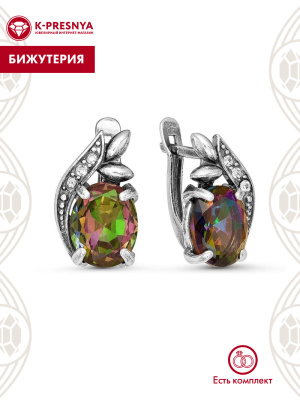 Серьги бижутерия, покрытие - серебрение с оксидированием, вставка - стекло ювелирное, стекло ювелирное preciosa