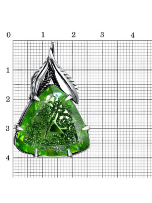 Брошь серебро 925 пробы, покрытие - оксидирование, вставка - стекло ювелирное собственной огранки