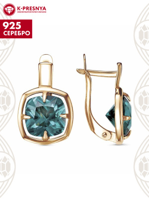 Серьги серебро 925 пробы, покрытие - золочение, вставка - ситалл собственной огранки