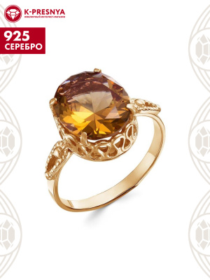Кольцо серебро 925 пробы, покрытие - золочение, вставка - искусственный султанит