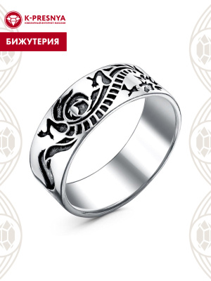 Кольцо бижутерия, покрытие - серебрение с оксидированием, без вставок