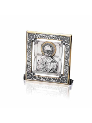 Икона "николай чудотворец" серебро 925 пробы, покрытие - оксидирование, выборочное золочение, без вставок