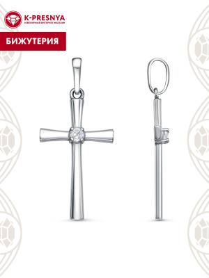 Подвеска бижутерия, покрытие - платинирование, вставка - фианит (недрагоценный камень)