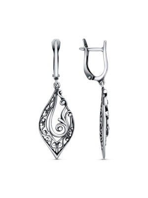 Серьги серебро 925 пробы, покрытие - оксидирование, без вставок