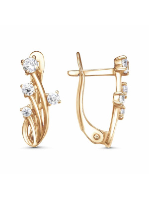 Серьги серебро 925 пробы, покрытие - золочение, вставка - фианит (недрагоценный камень)