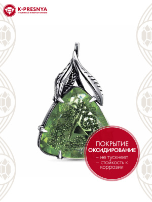 Брошь серебро 925 пробы, покрытие - оксидирование, вставка - стекло ювелирное собственной огранки