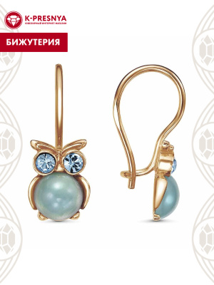 Серьги бижутерия, покрытие - золочение, вставка - искусственный халцедон, стекло ювелирное preciosa