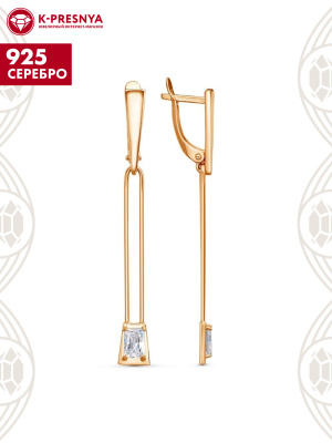 Серьги серебро 925 пробы, покрытие - золочение, вставка - фианит (недрагоценный камень)