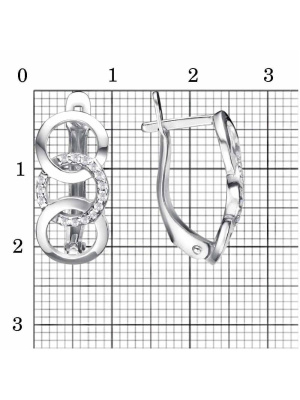 Серьги серебро 925 пробы, покрытие - родирование, вставка - фианит (недрагоценный камень)
