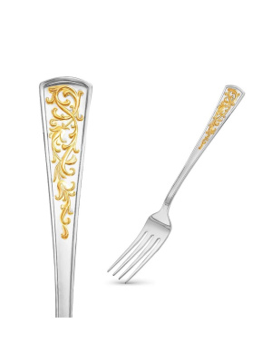 Вилка десертная "стиль" серебро 925 пробы, покрытие - выборочное золочение, без вставок