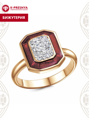 Кольцо бижутерия, покрытие - золочение, отделка - эмаль, вставка - стекло ювелирное preciosa