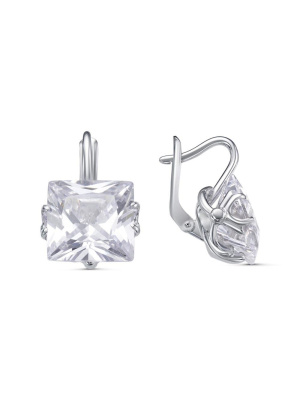 Серьги серебро 925 пробы, покрытие - родирование, вставка - фианит (недрагоценный камень)