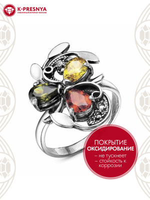 Кольцо серебро 925 пробы, покрытие - оксидирование, вставка - фианит (недрагоценный камень)