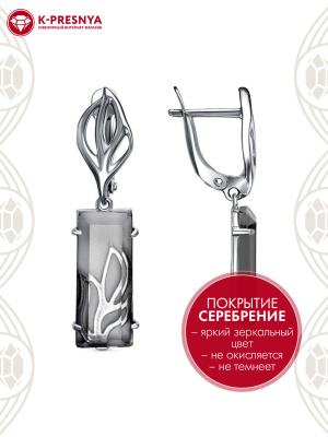 Серьги бижутерия, покрытие - серебрение с оксидированием, вставка - стекло ювелирное собственной огранки