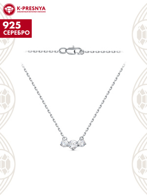 Колье серебро 925 пробы, покрытие - родирование, вставка - фианит (недрагоценный камень)