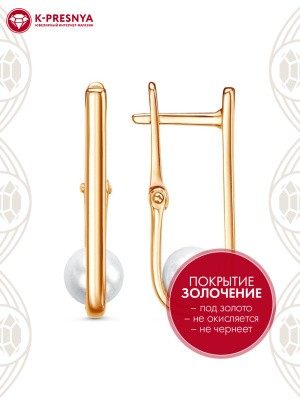 Серьги серебро 925 пробы, покрытие - золочение, вставка - имитация жемчуга