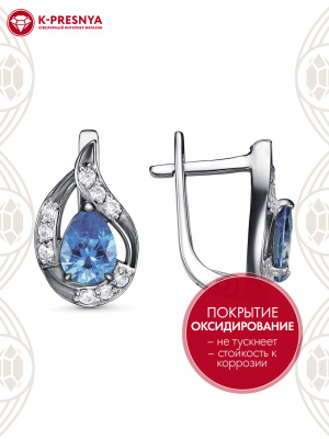 Серьги серебро 925 пробы, покрытие - оксидирование, вставка - фианит (недрагоценный камень)