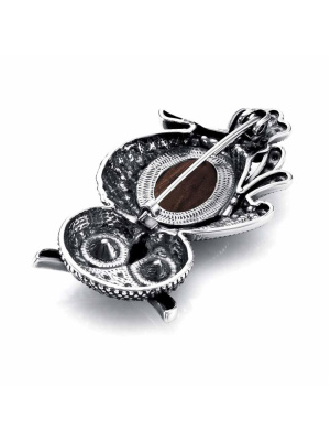Брошь бижутерия, покрытие - серебрение с оксидированием, вставка - стекло ювелирное preciosa, яшма