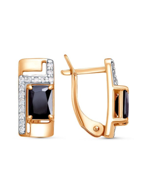 Серьги серебро 925 пробы, покрытие - золочение, выборочное родирование, вставка - фианит (недрагоценный камень)