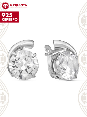 Серьги серебро 925 пробы, покрытие - родирование, вставка - фианит (недрагоценный камень)