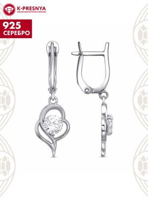 Серьги серебро 925 пробы, покрытие - платинирование, вставка - фианит (недрагоценный камень)