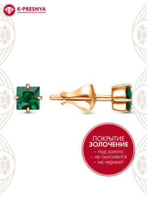 Серьги серебро 925 пробы, покрытие - золочение, вставка - искусственная шпинель